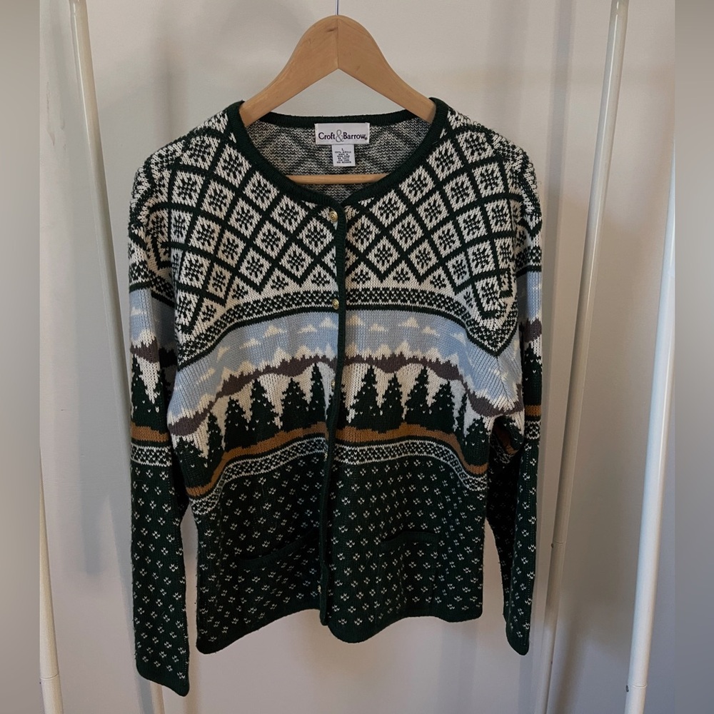 Croft & Barrow Forest Green Patterned Cardigan